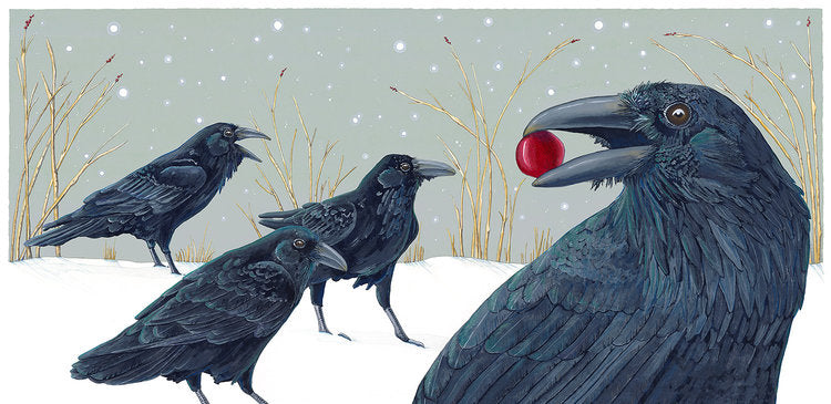Common Ravens in the Winter Print by Erika Beyer
