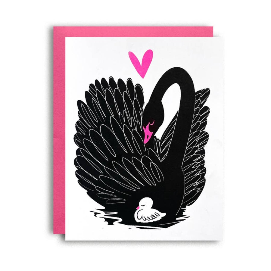 Swan and Cygnet Risograph Greeting Card