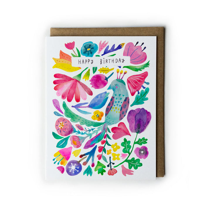 Peacock Flower Birthday Card by Honeyberry Studios