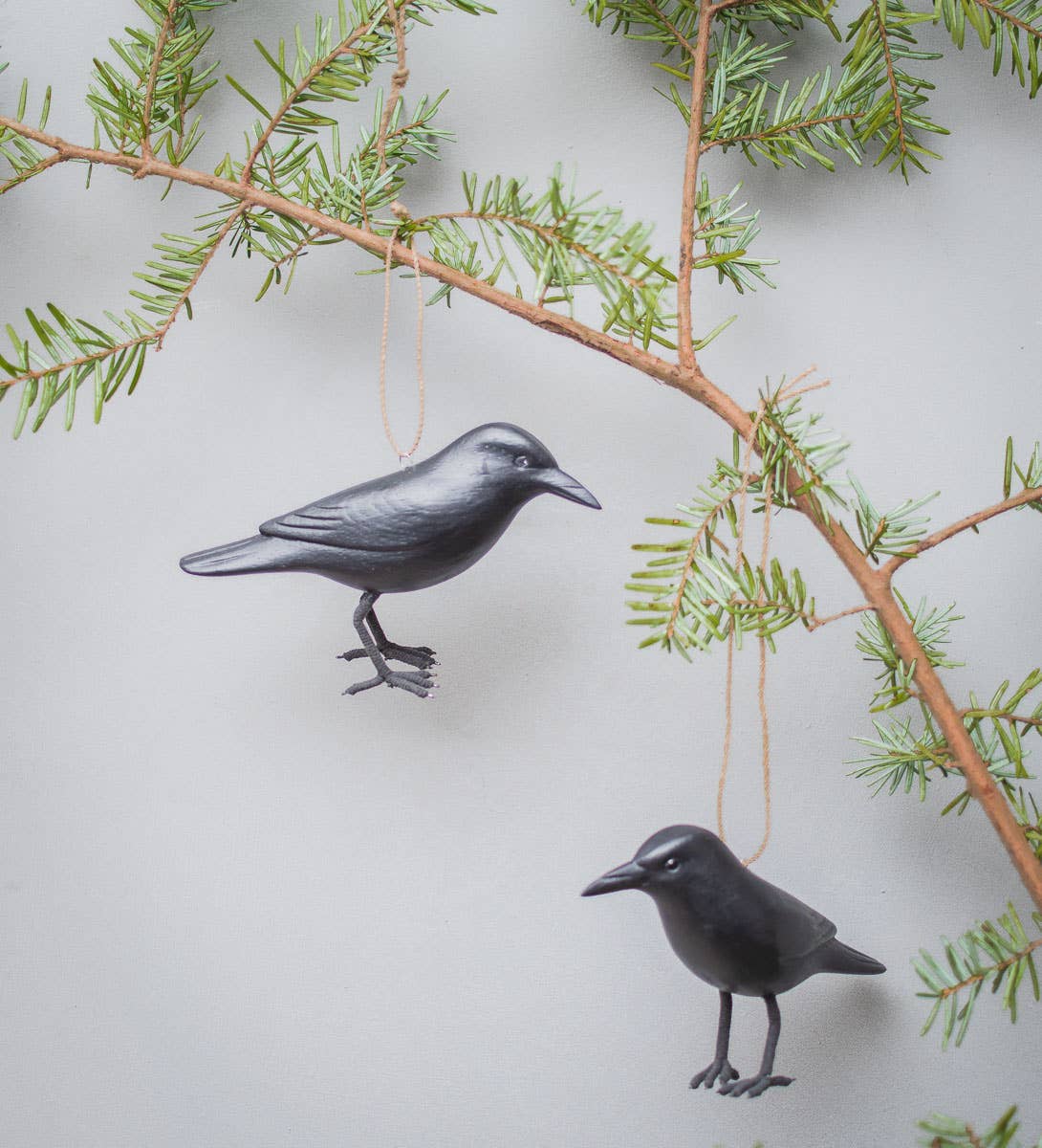 Hanging Crow Hand Carved Wood Ornament