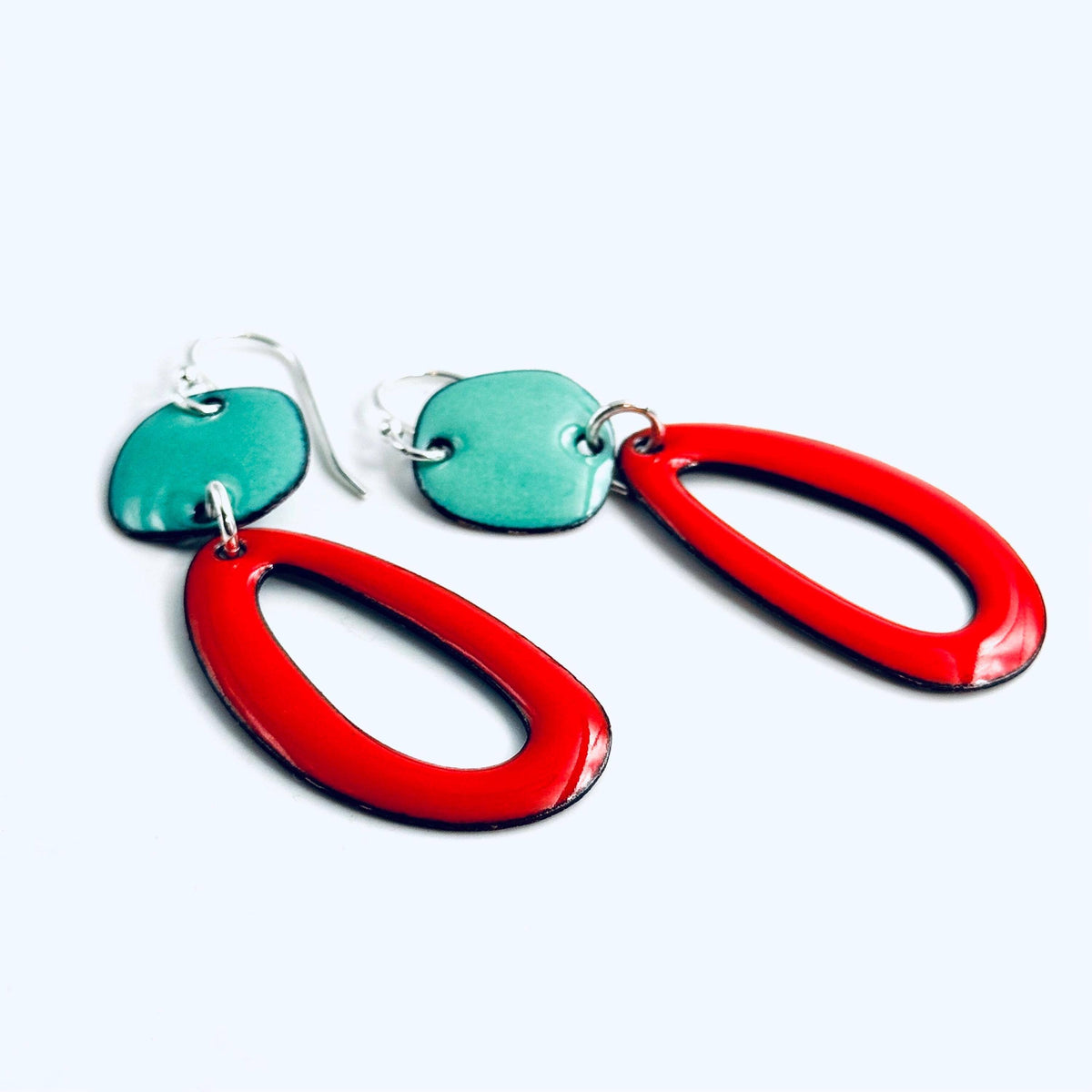 Flame Orange and Mint Green  Oval 2 Part Earrings
