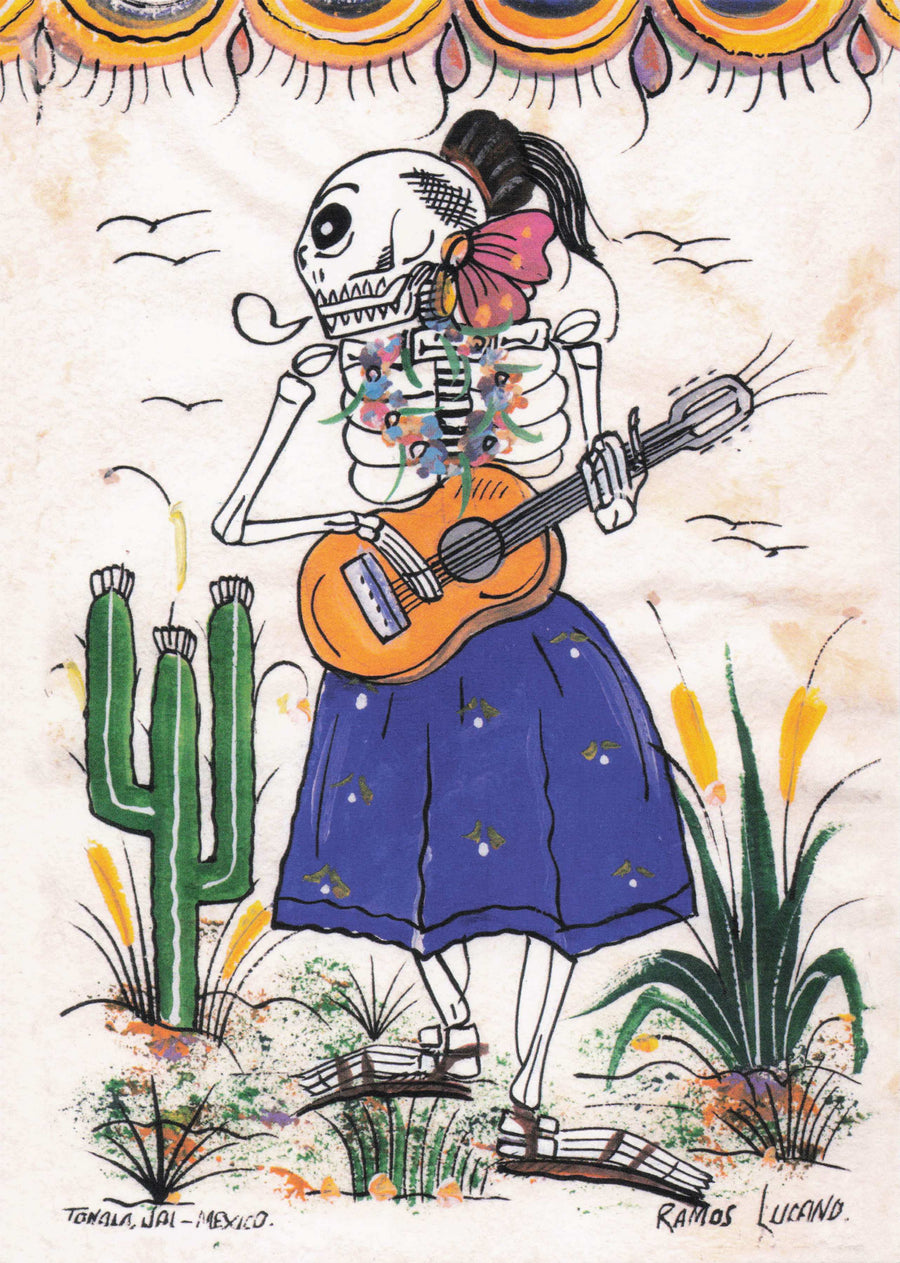 Ramos Guitar Girl - Day of the Dead Posada Postcard Series