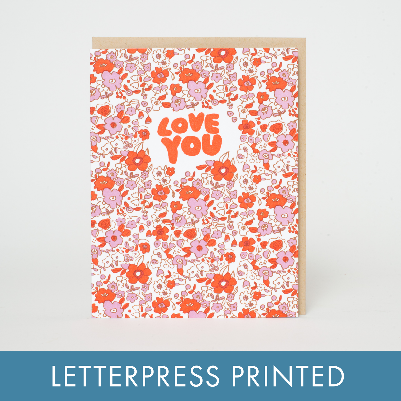 Love You Calico Flowers Greeting Card by Egg Press