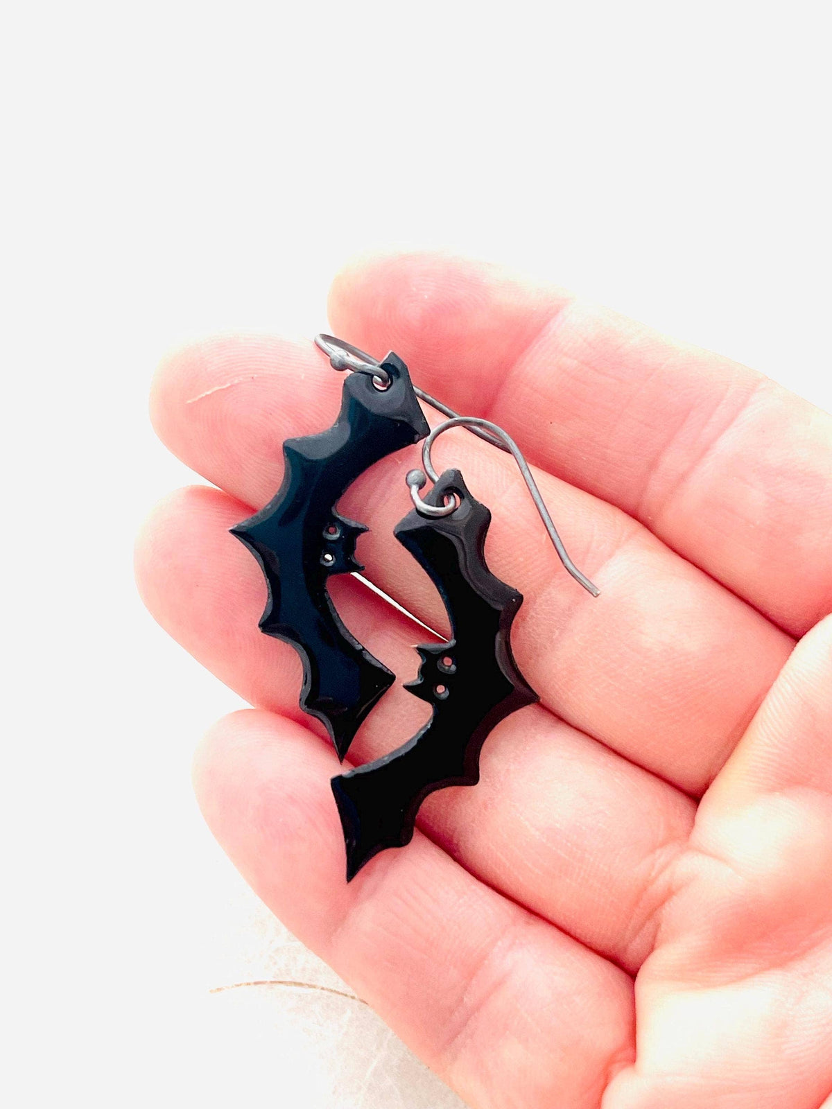 Black Bat Enamel Earrings with Sterling Silver Ear