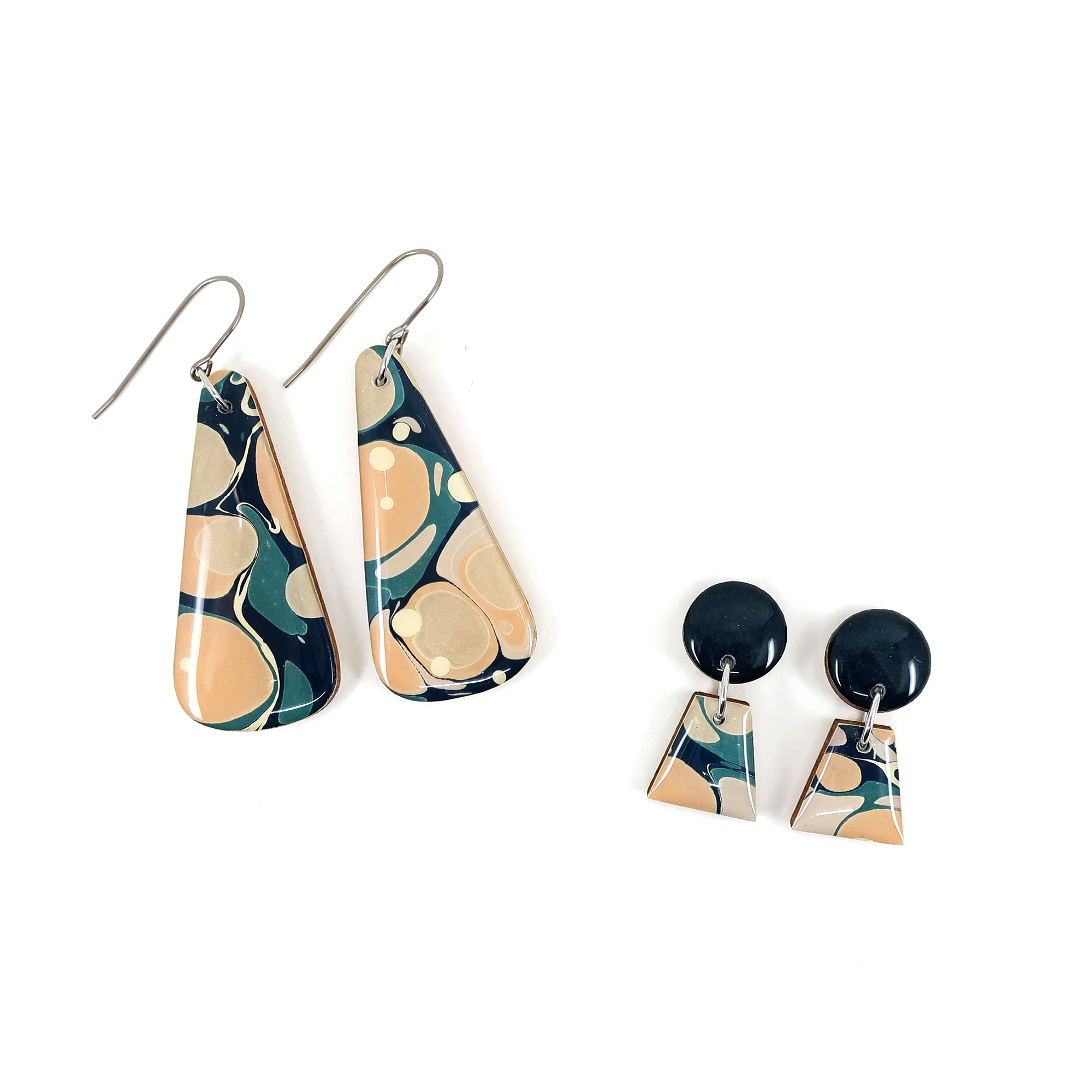 Navy and Pastel Mid Century Modern Long Earrings
