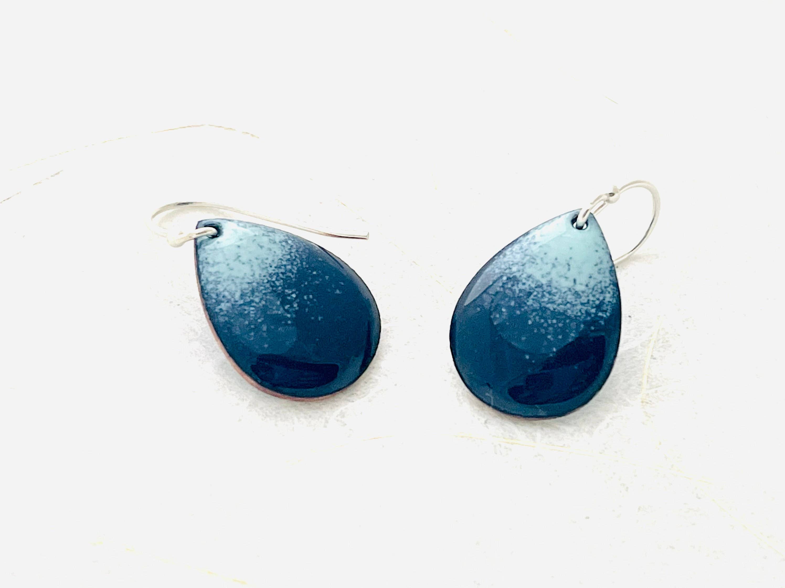 Navy Blue Ombrè Small Teardrop Earrings