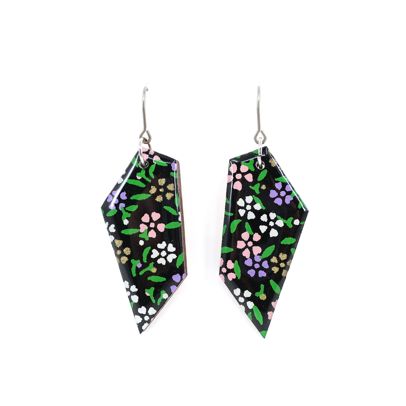 Floral Turquoise Blue Asymmetry Pentagon Japanese Paper Earrings