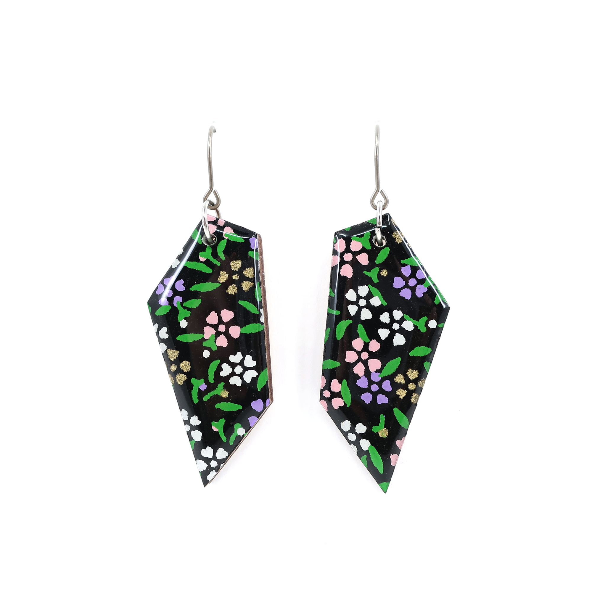 Floral Turquoise Blue Asymmetry Pentagon Japanese Paper Earrings