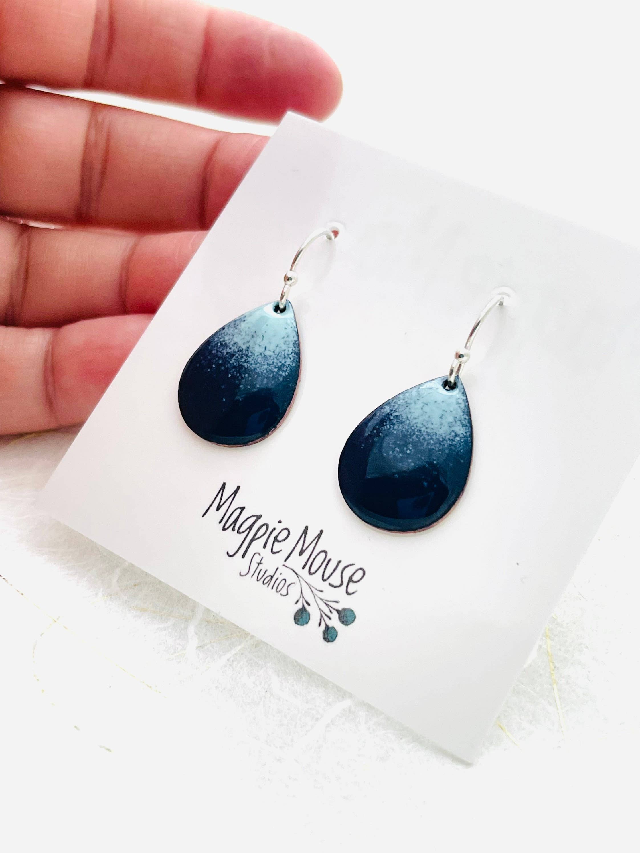 Navy Blue Ombrè Small Teardrop Earrings