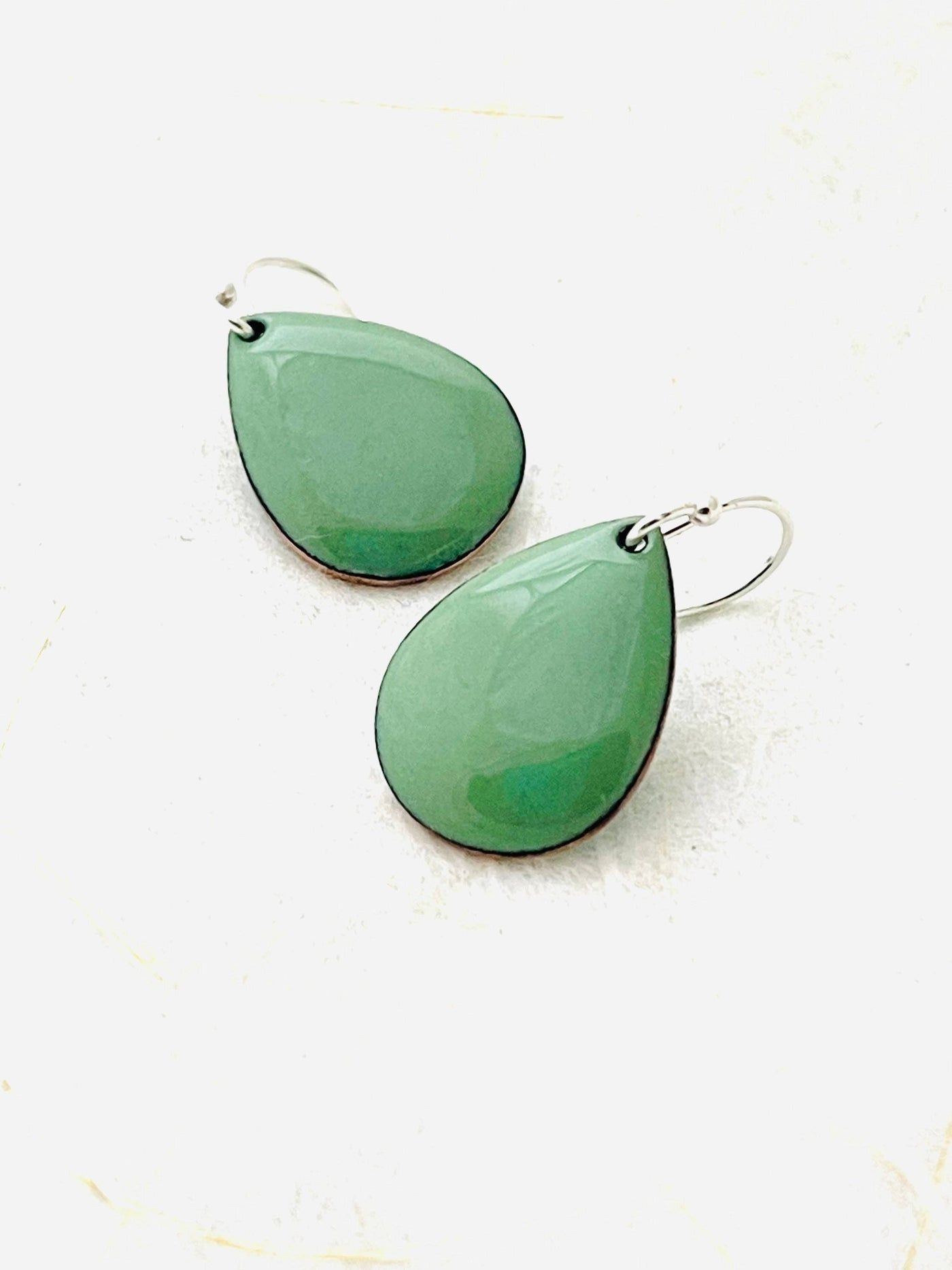 Willow Green Small Teardrop Enamel Earrings