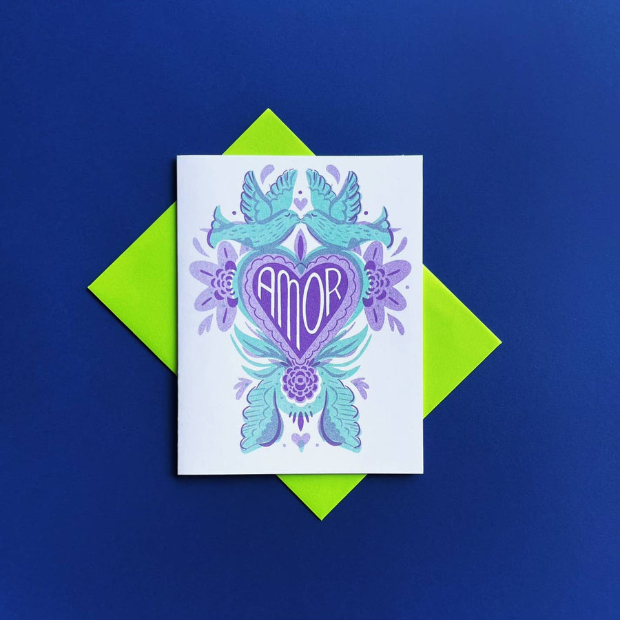 Love Birds "Amor"-  Spanish  Risograph Greeting Card