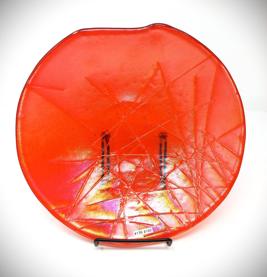 #136 Orange Clear String 10" Bowl by Mesolini Glass Studio