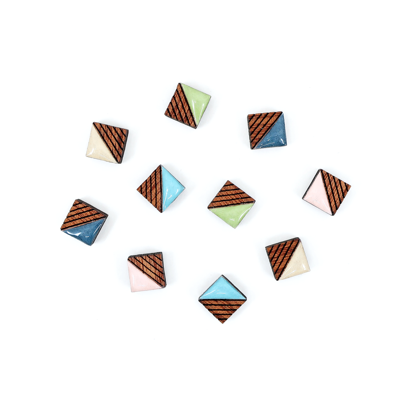 Mini Square Color Block Japanese Stud Earrings: Nuetral/Darker Colors
