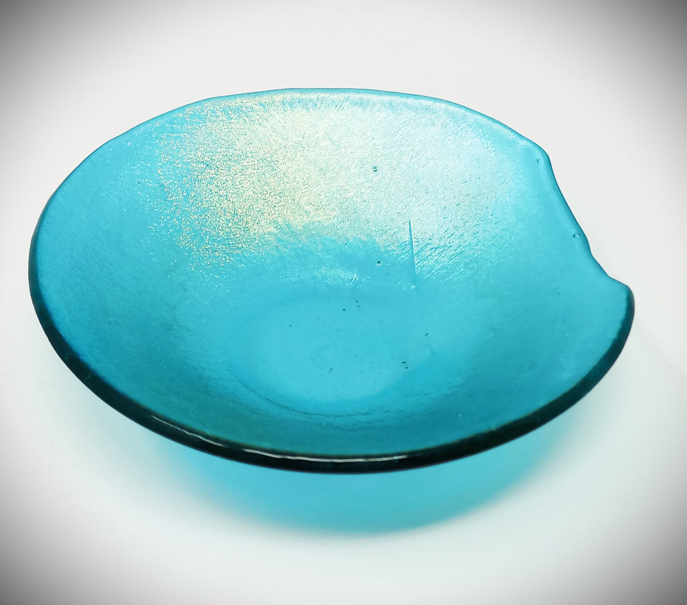 #139 Aqua Marine Iridescent T-Bowl by Mesolini Glass Studio