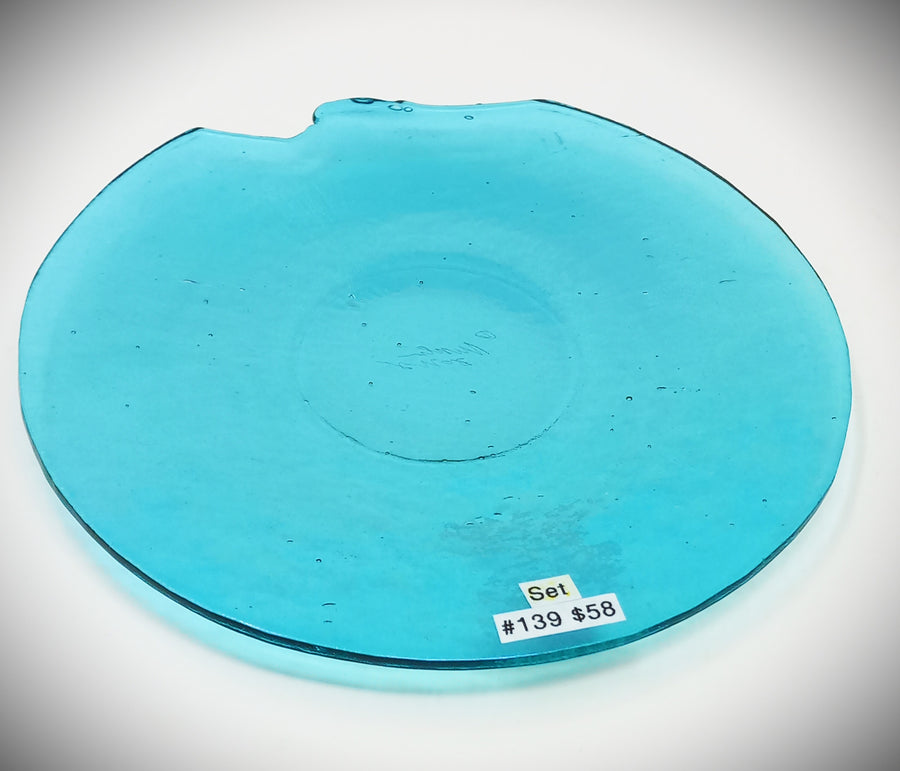 #139 Aqua Marine Iridescent T-Bowl by Mesolini Glass Studio