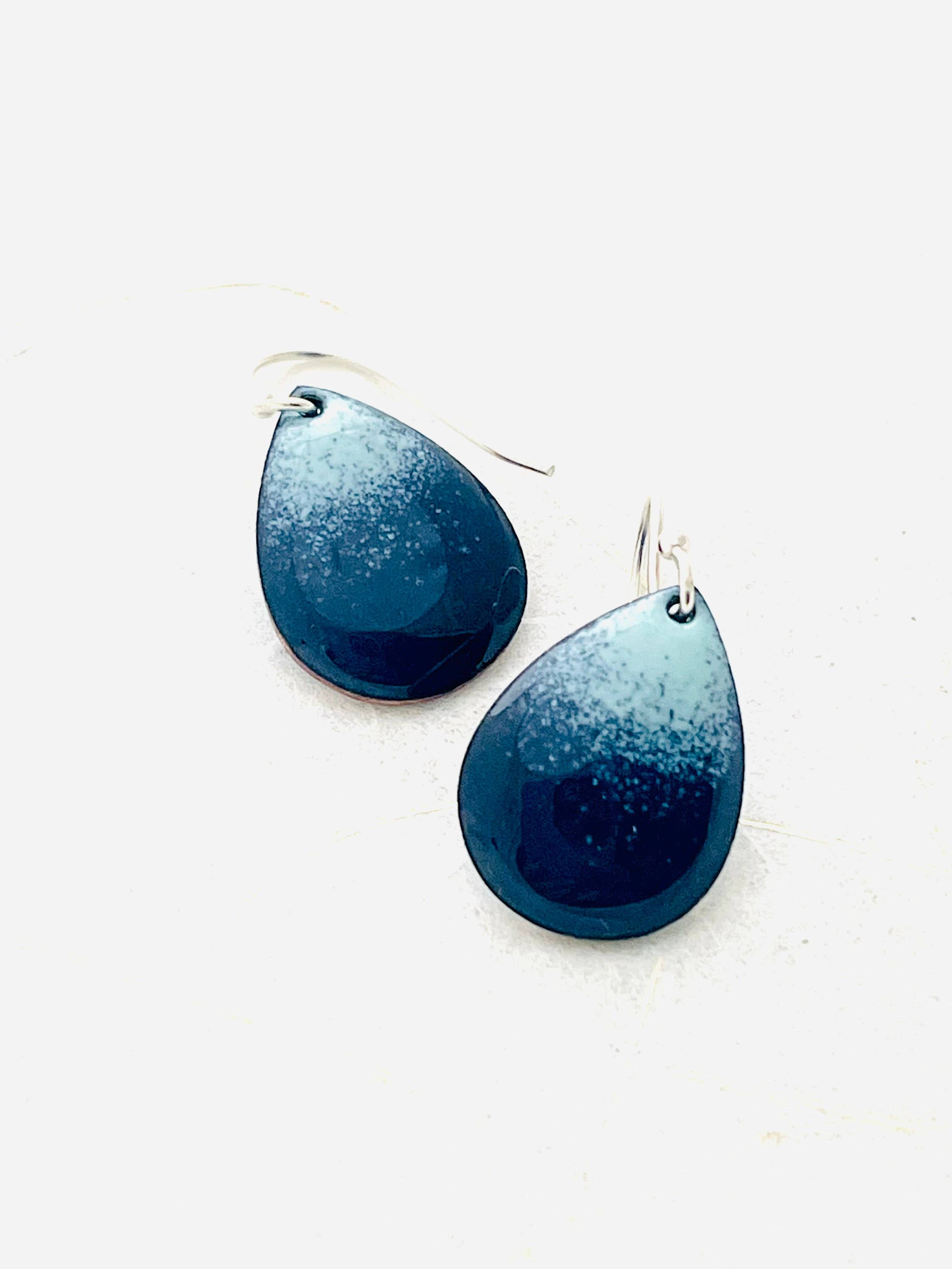 Navy Blue Ombrè Small Teardrop Earrings