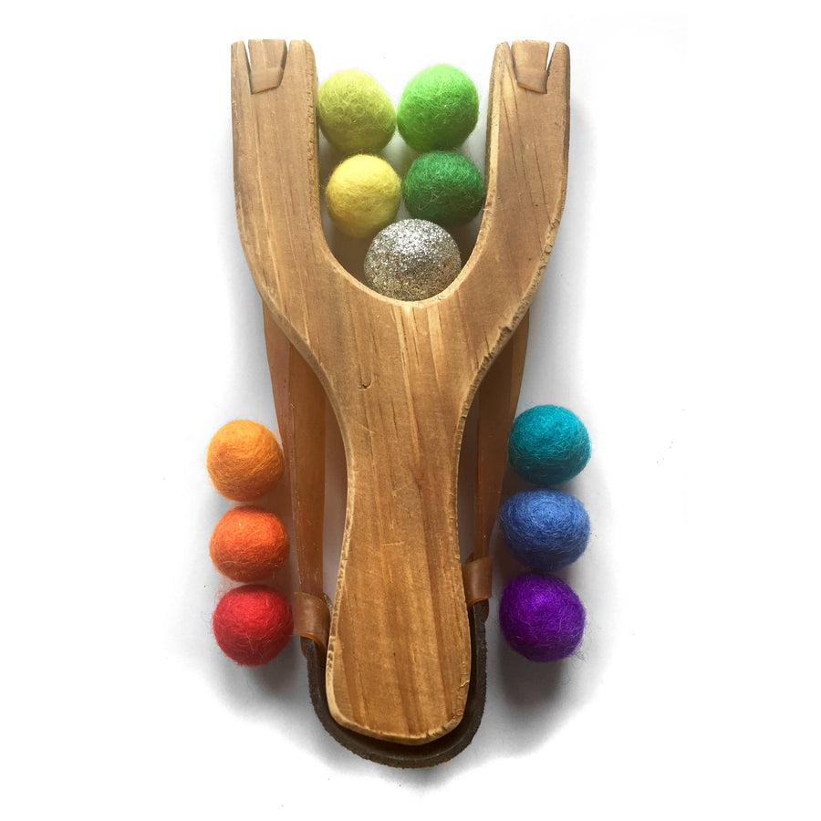 Slingshot with Golden Rainbow Balls