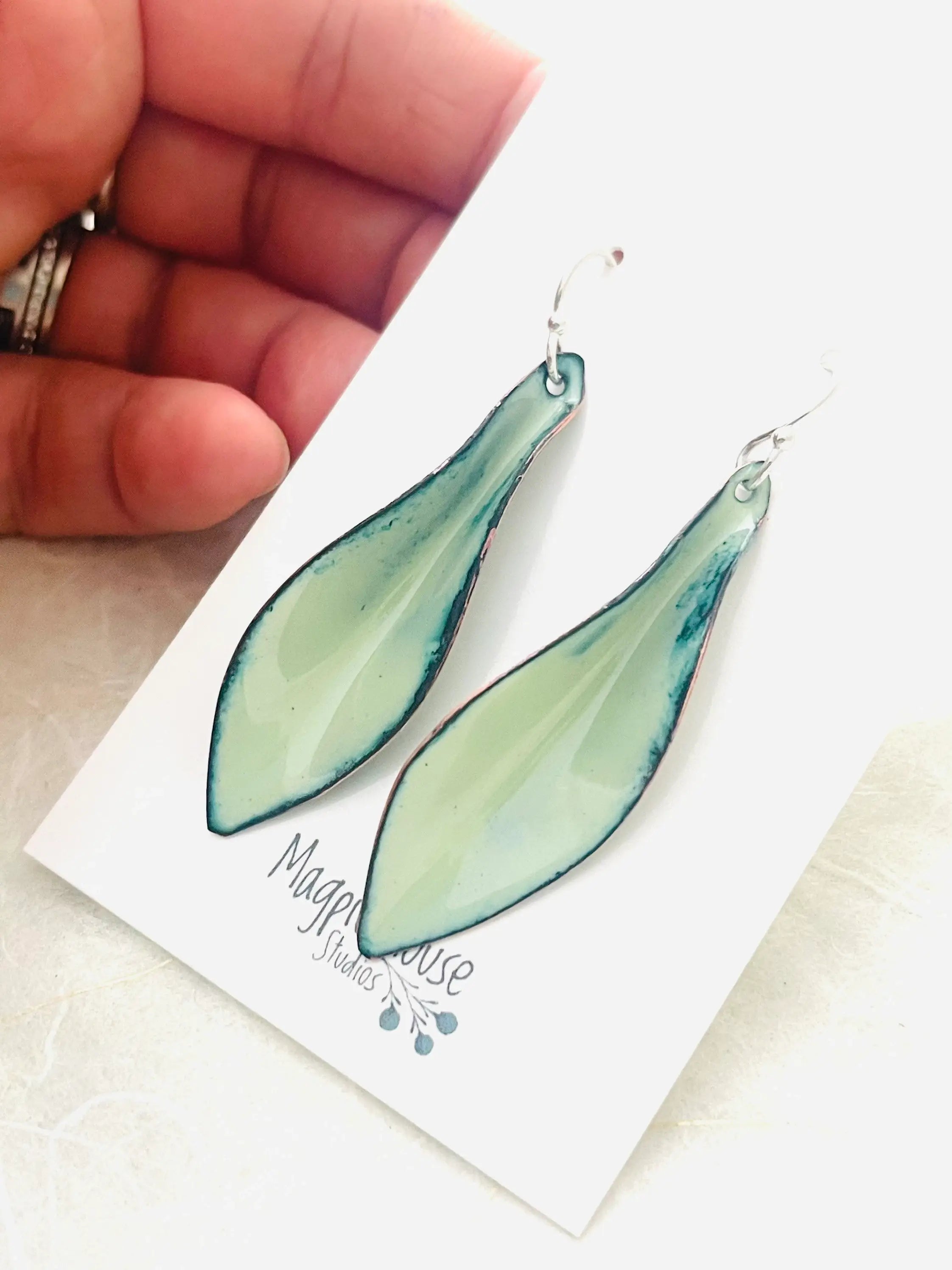 Lichen Green Small Leaf Earrings
