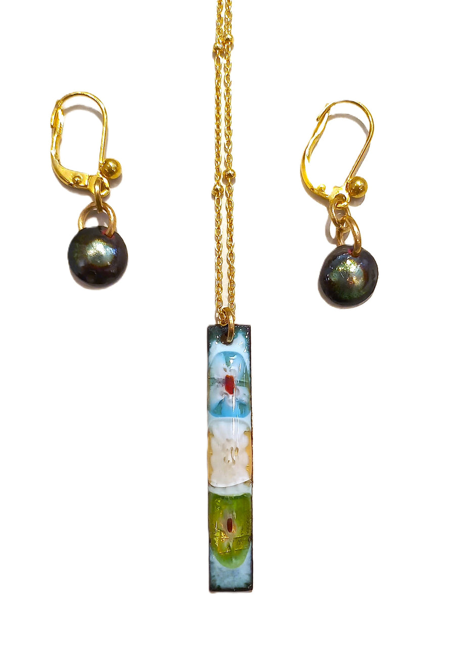 Enamel Pendant & Earrings by Heidi Jack