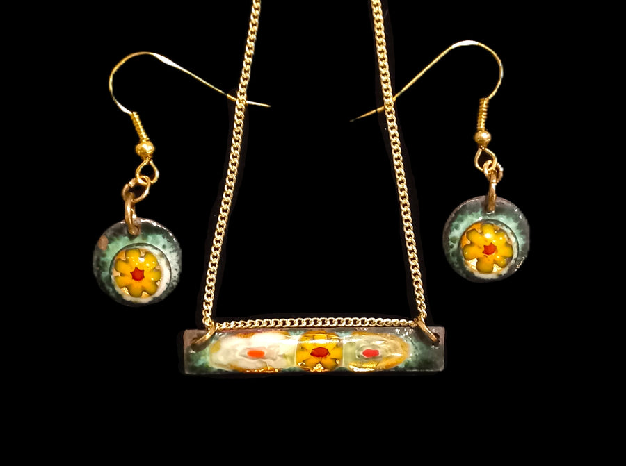 Enamel Pendant & Earrings by Heidi Jack