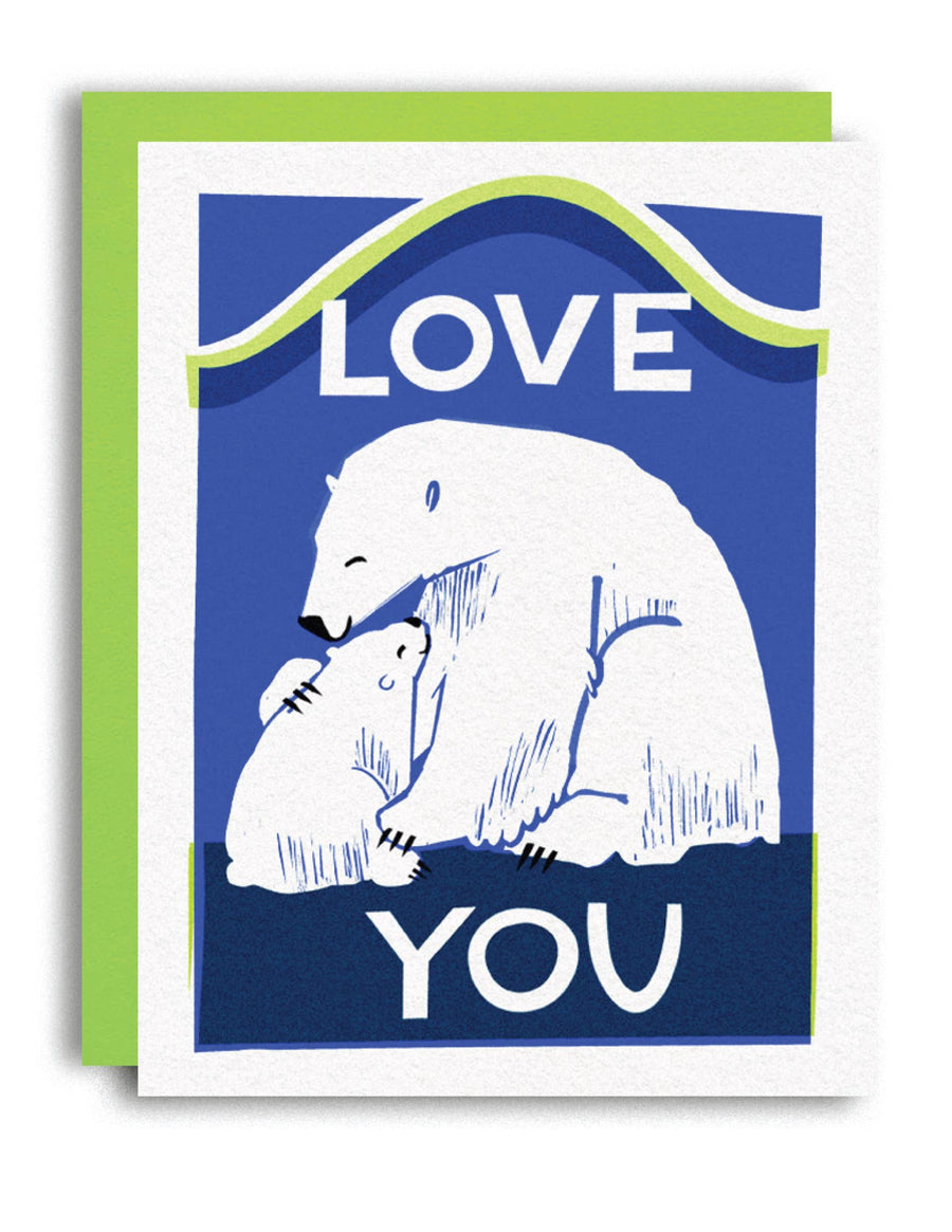 Polar Bear Family Gender Neutral Risograph Greeting Card