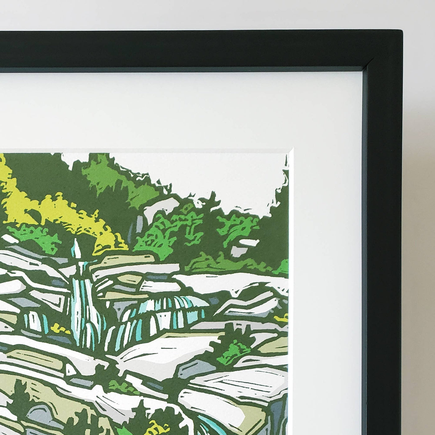 Mountain Waterfall Landscape Matted Art Print 8.5x11