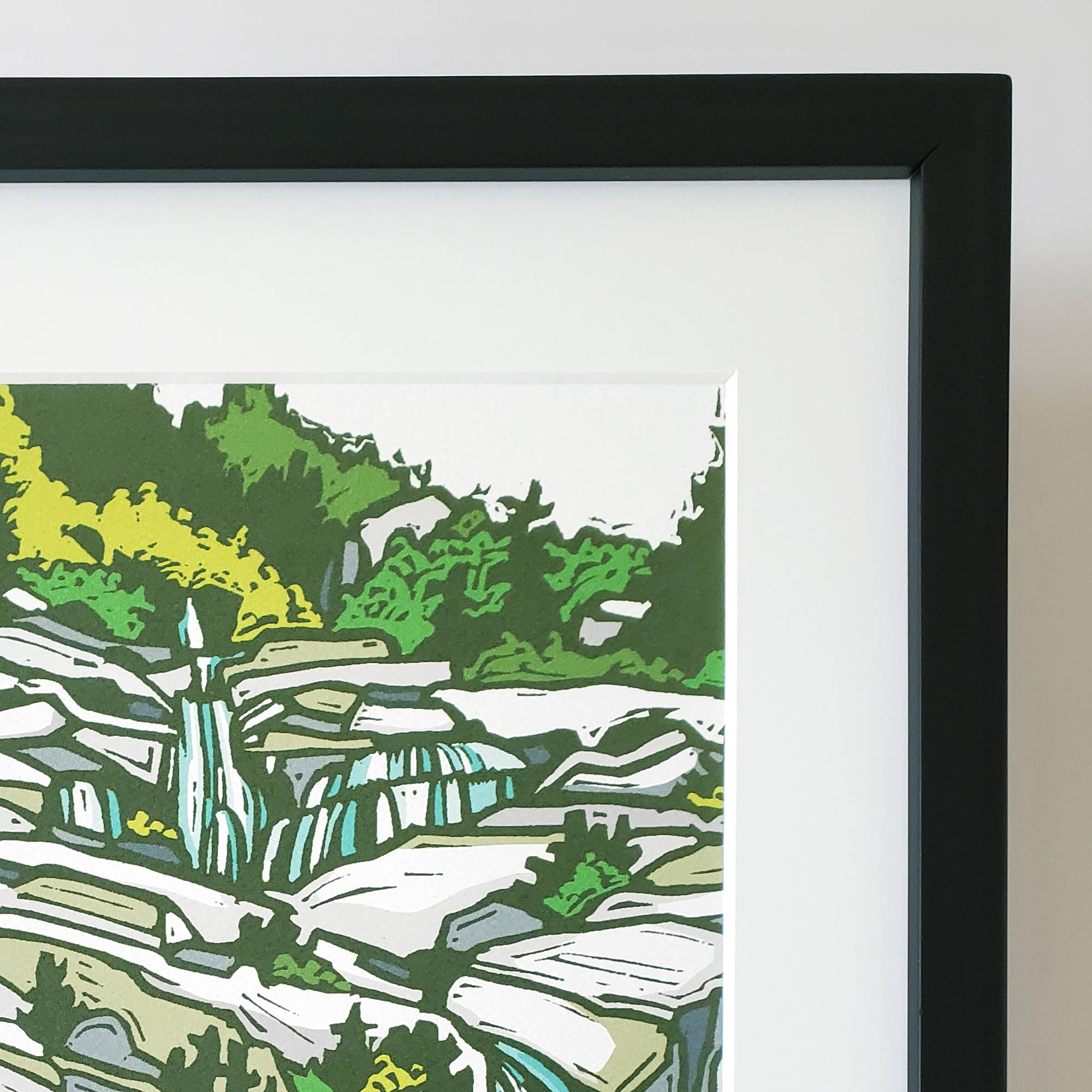 Mountain Waterfall Landscape Matted Art Print 8.5x11