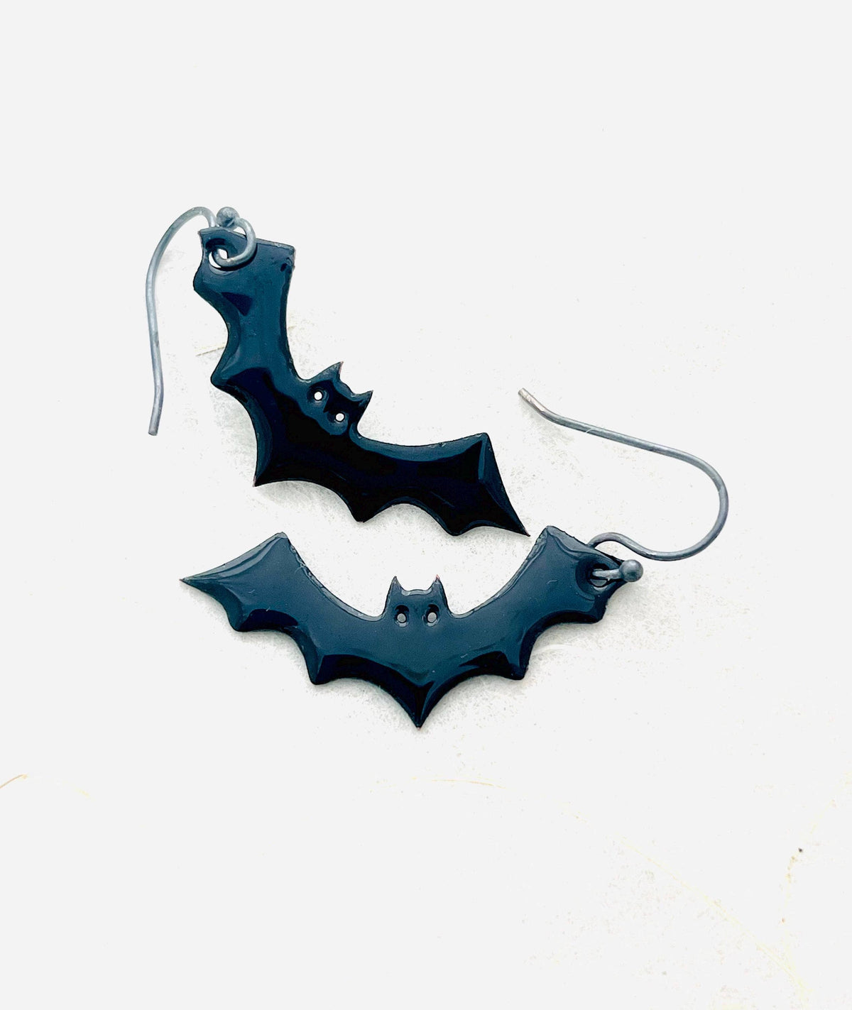 Black Bat Enamel Earrings with Sterling Silver Ear