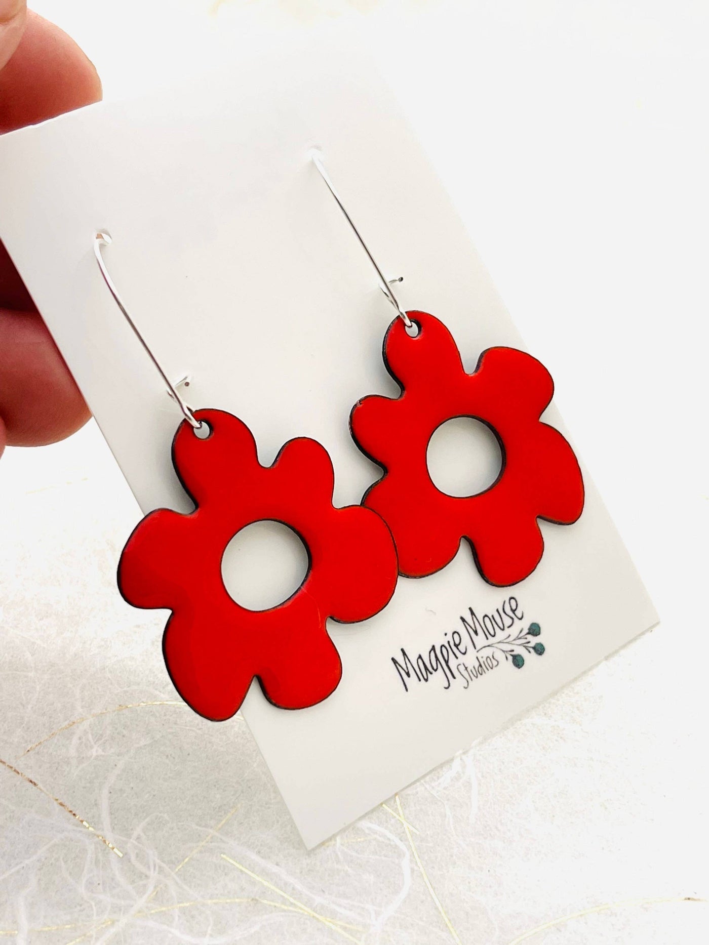 Flame Orange Retro Flower Earrings