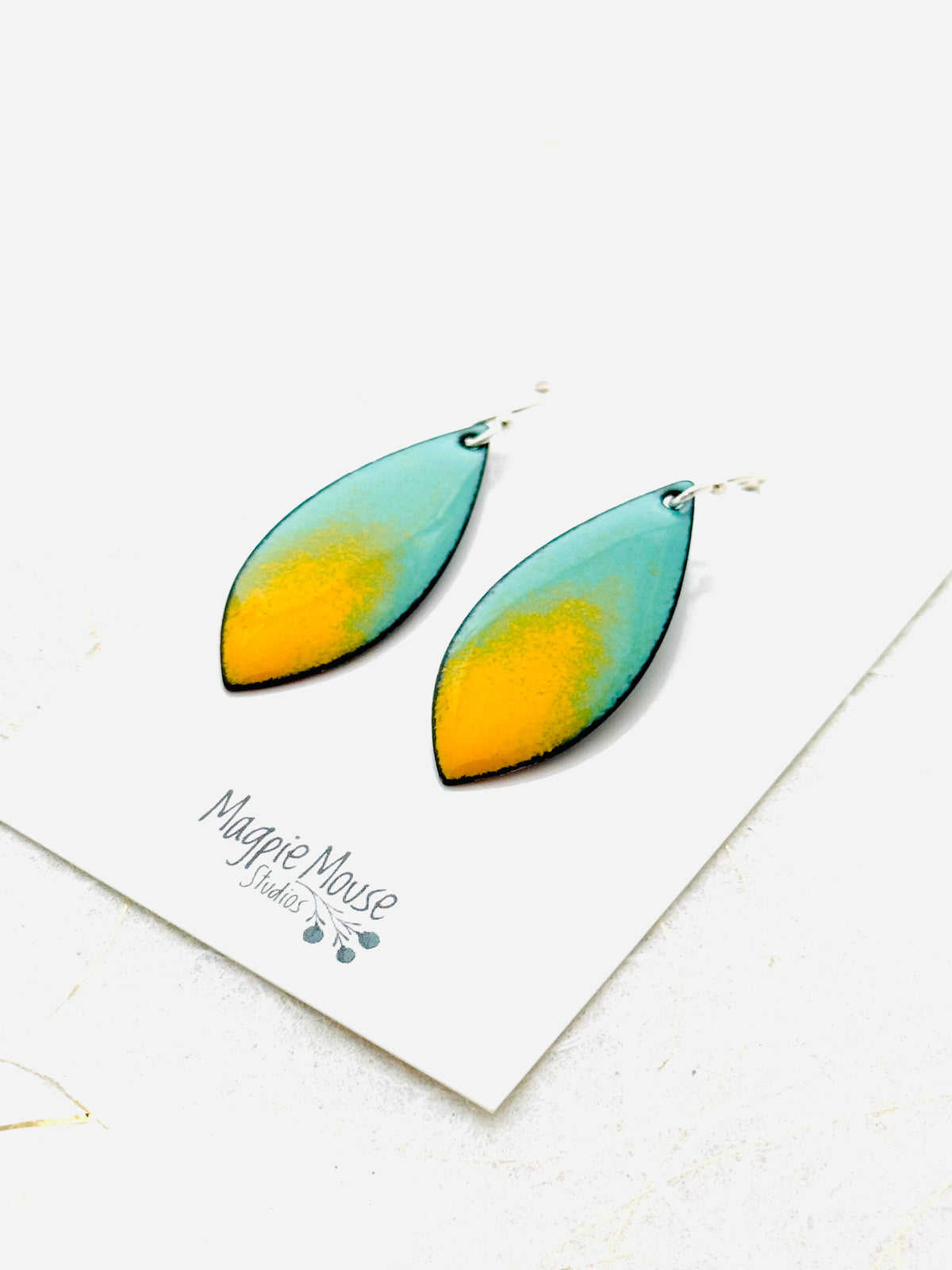 Color Splash Earrings, Mint Green & Goldenrod Yellow Enamel