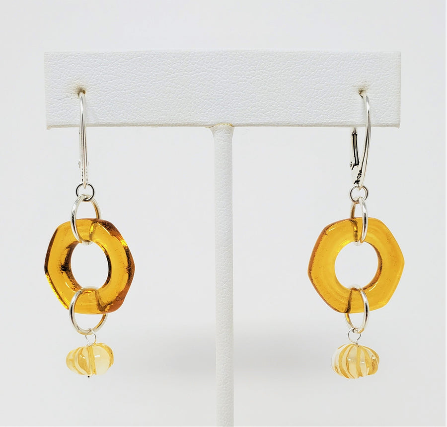 Amber with Carved Bead Glass Earrings by Kait Rhoads