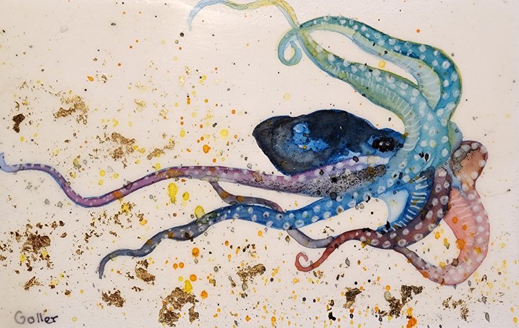 Octopus Mini 3x5 Encaustic Prints by Carrie Goller