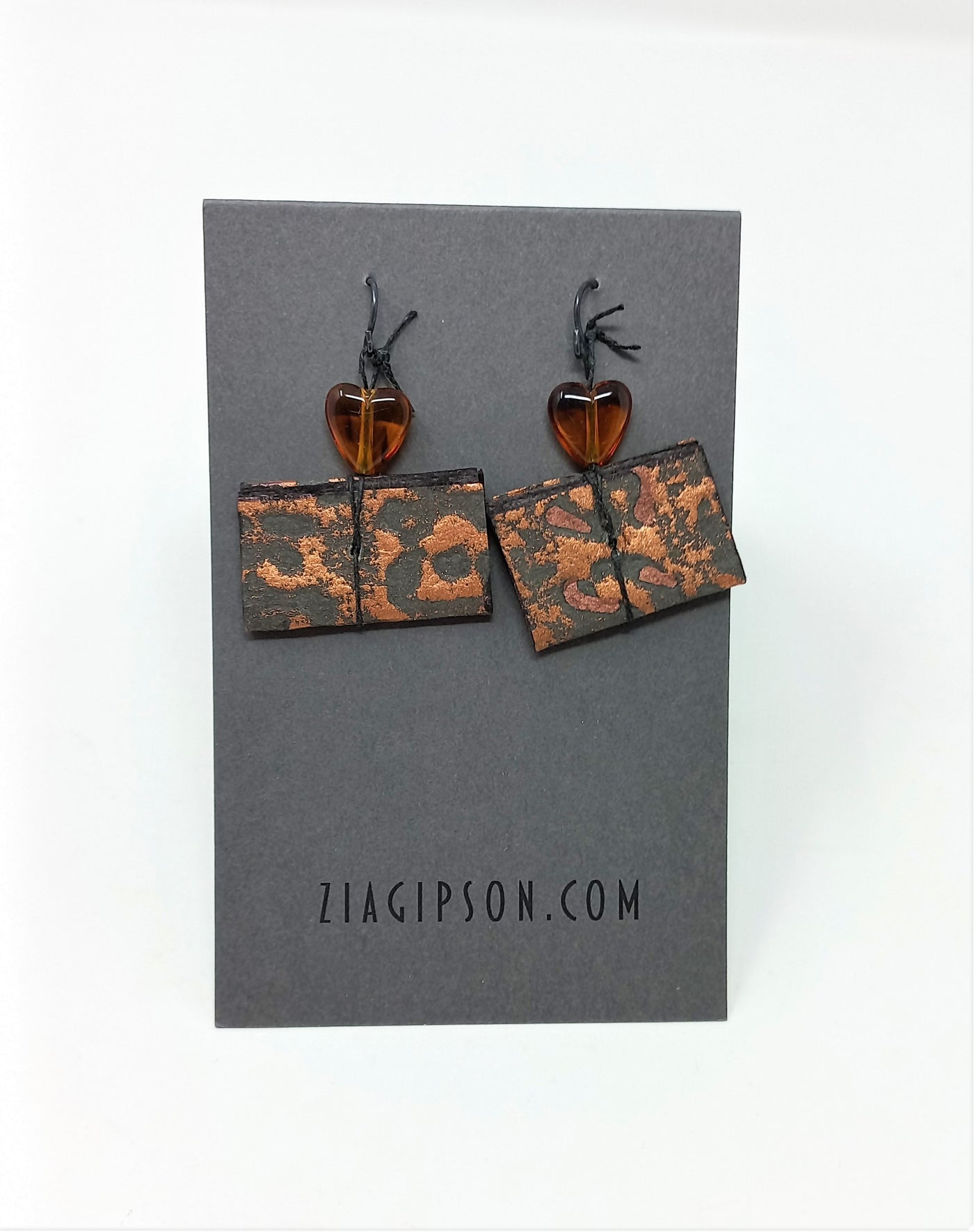 Bronze and Black with Amber hearts Earrings by Zia Gipson