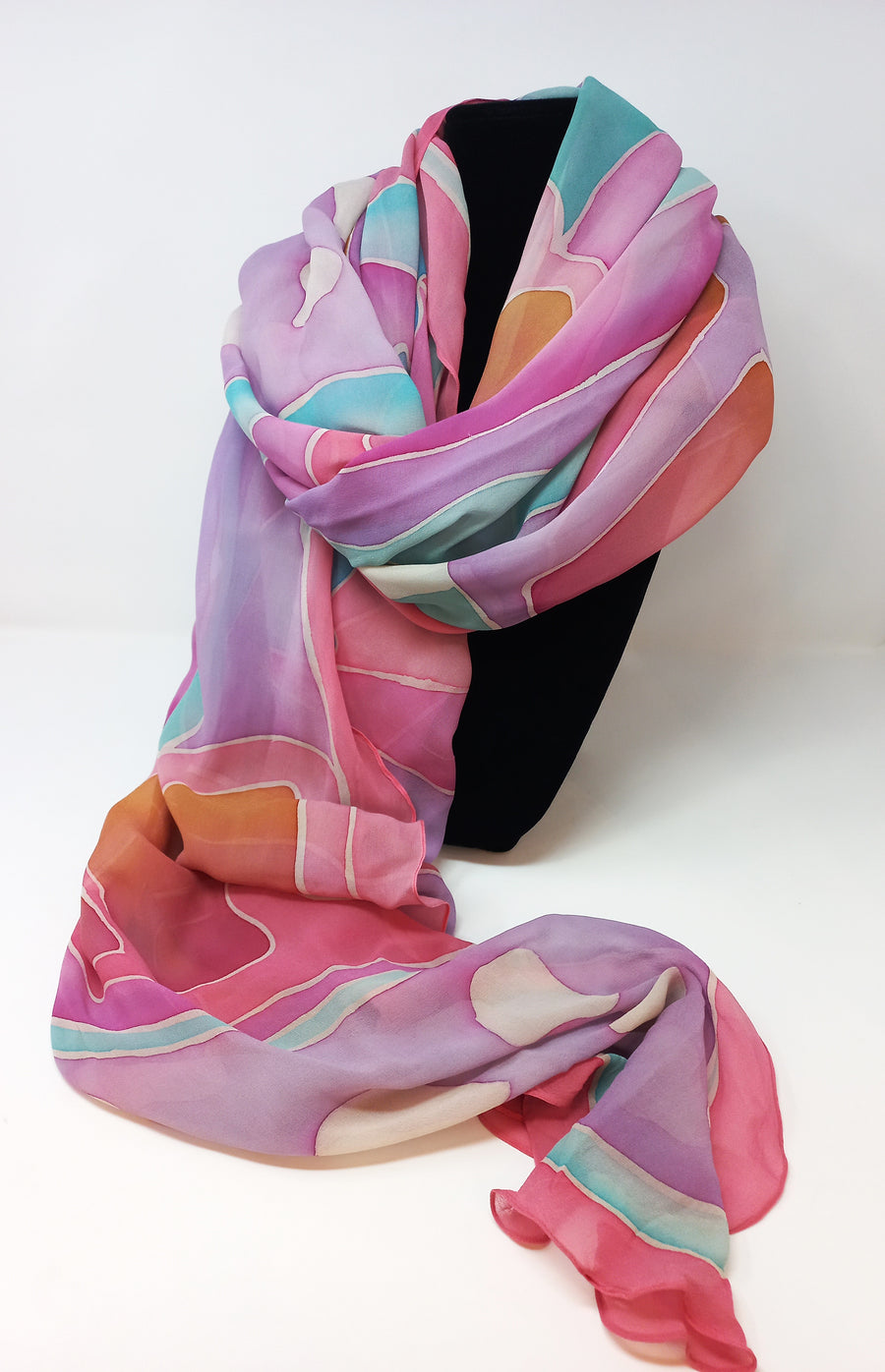 Pastel Butterfly Hand-Painted Silk Chiffon Scarf