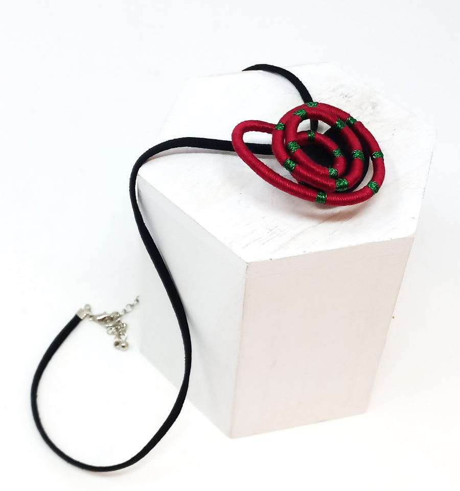 Green and Red Heart Squiggle Necklace by Bella Kim