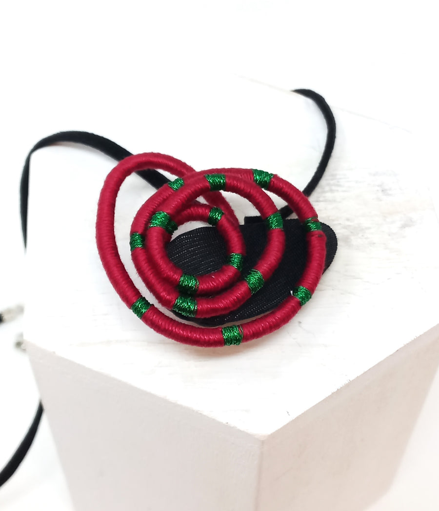 Green and Red Heart Squiggle Necklace by Bella Kim