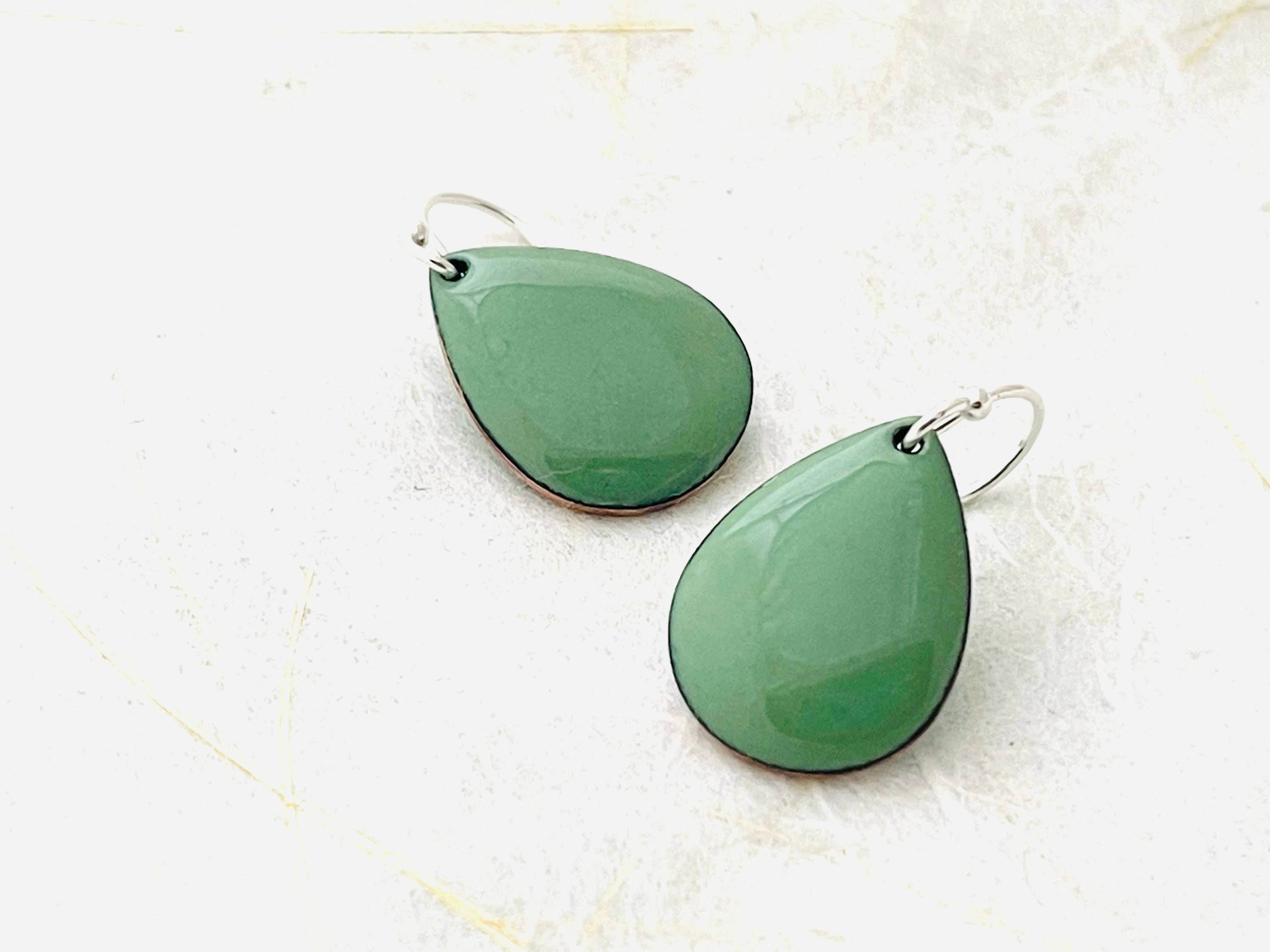 Willow Green Small Teardrop Enamel Earrings