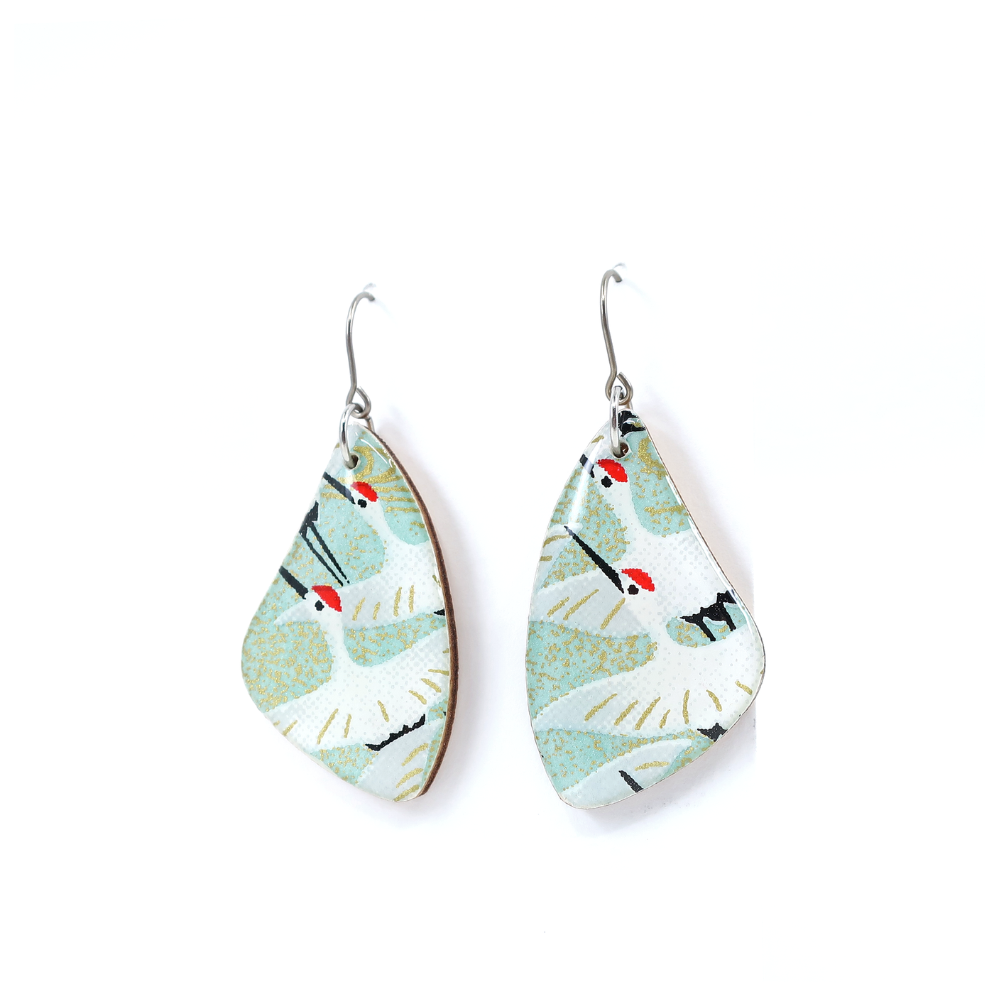 Crane Dangle Earrings - Green