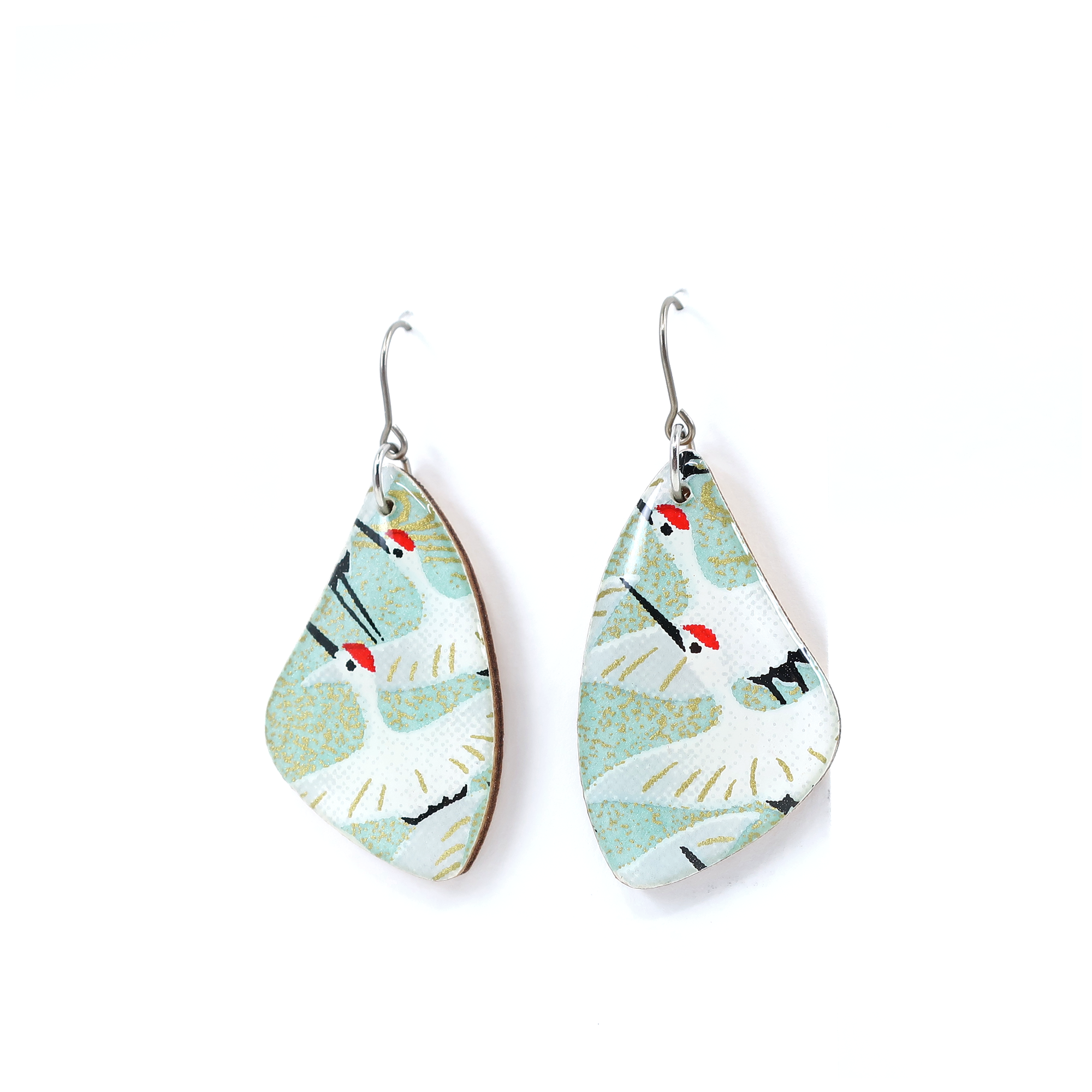Crane Dangle Earrings - Green