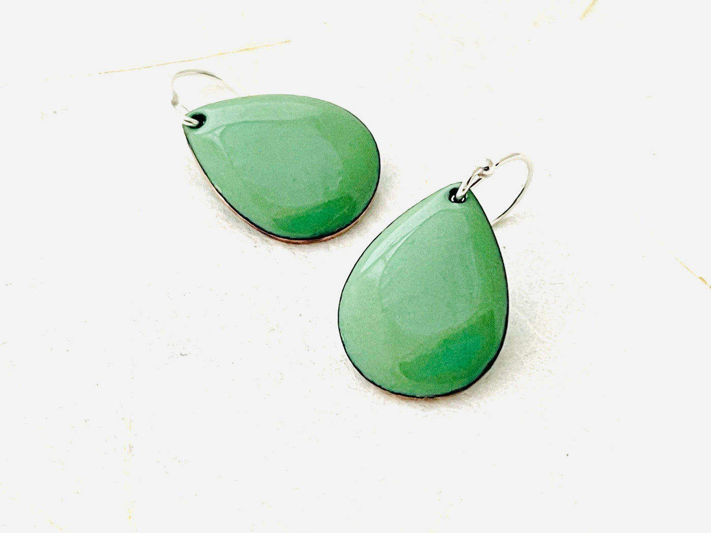 Willow Green Small Teardrop Enamel Earrings
