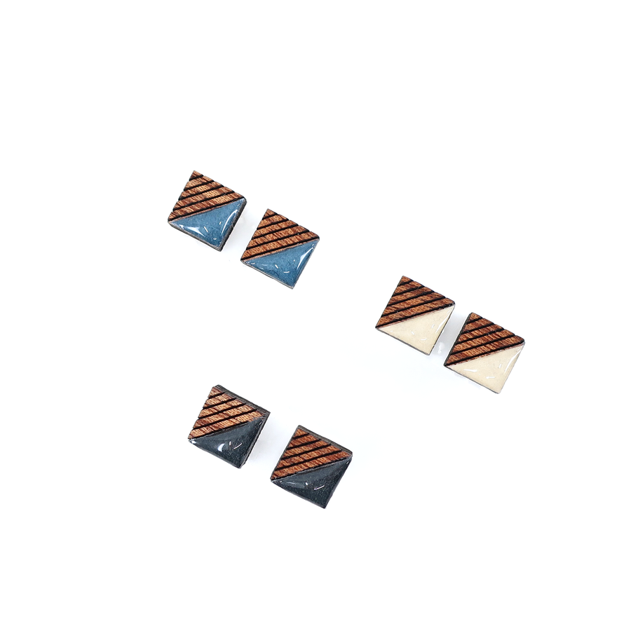 Mini Square Color Block Japanese Stud Earrings: Nuetral/Darker Colors