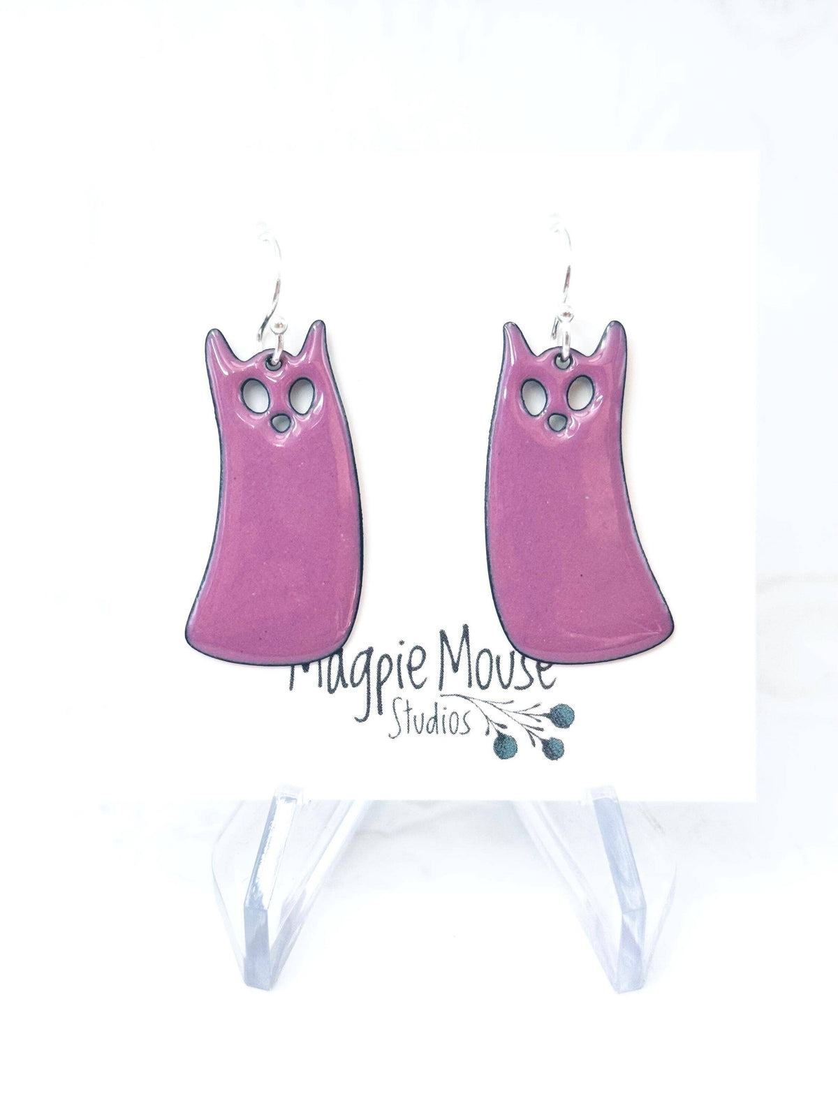 Orchid Purple Ghost Cat Earrings