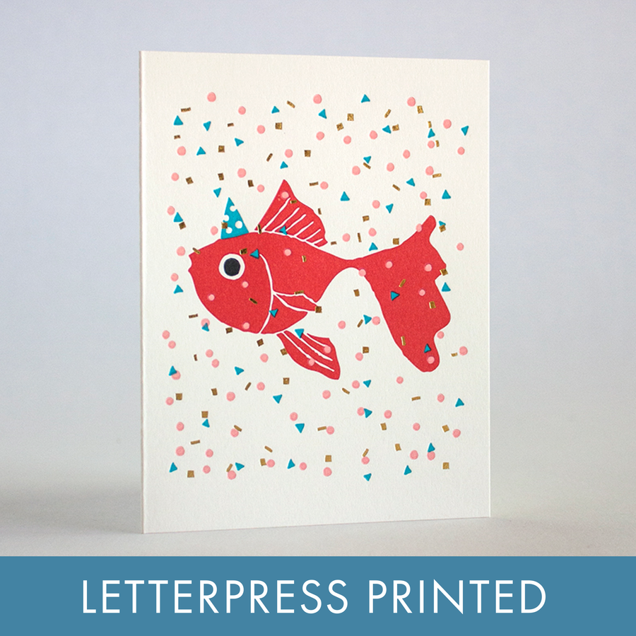 Goldfish Party Letterpress Greeting Card by Fugu Fugu