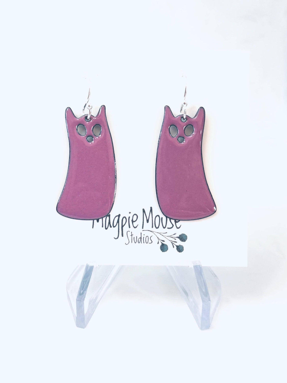 Orchid Purple Ghost Cat Earrings