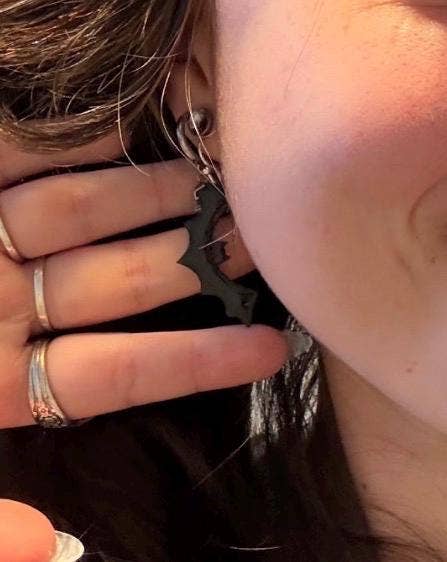 Black Bat Enamel Earrings with Sterling Silver Ear