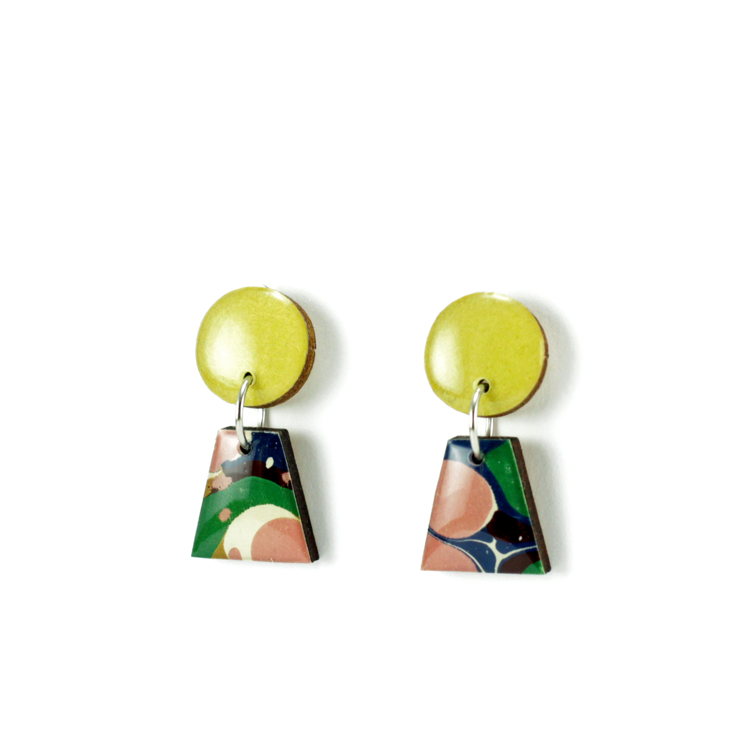 Mustard Yellow and Navy Marble Dangle Earrings