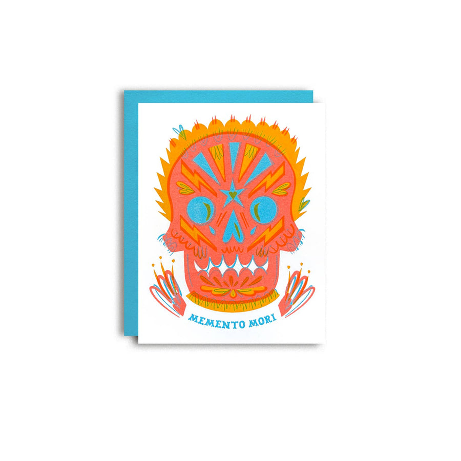 Memento Mori Sugar Skull- Risograph Dia De Los Muertos card 