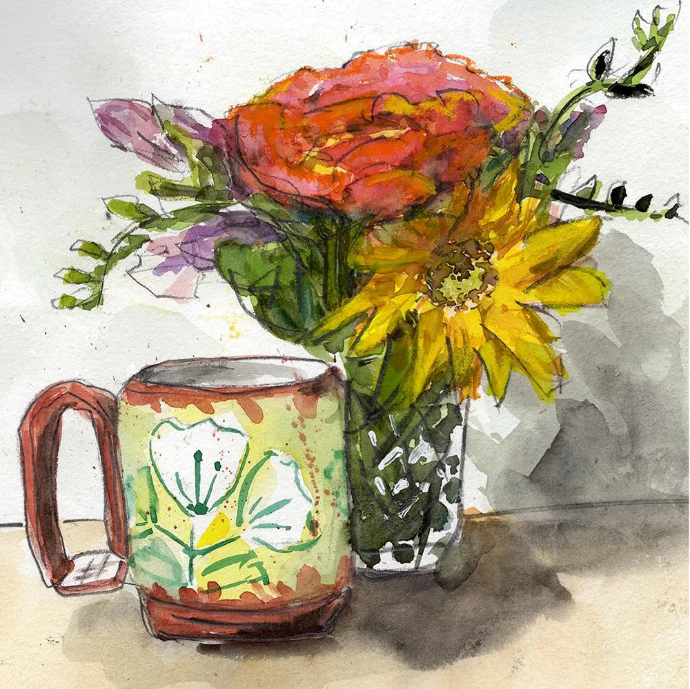 Mug and Bouquet Print by Mary Jo Davis