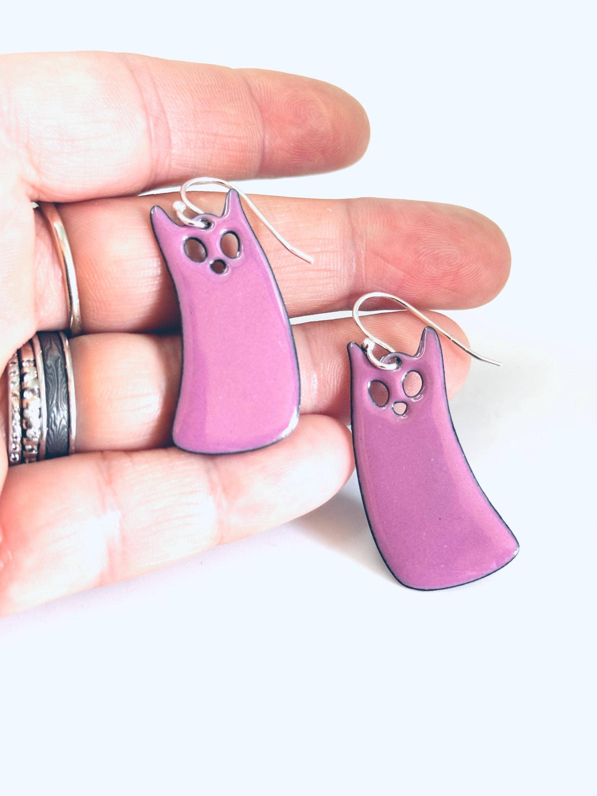 Orchid Purple Ghost Cat Earrings