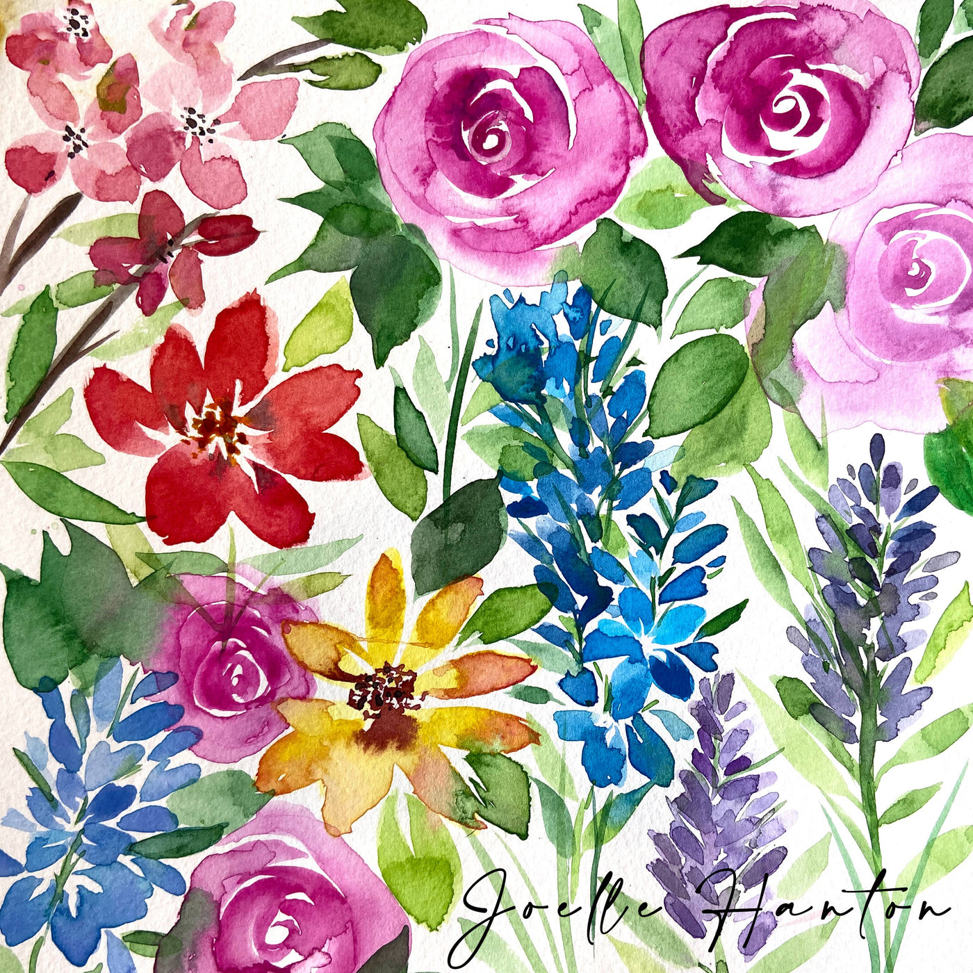 Giclee Print | Flower Medley Watercolor Painting: 8x8"